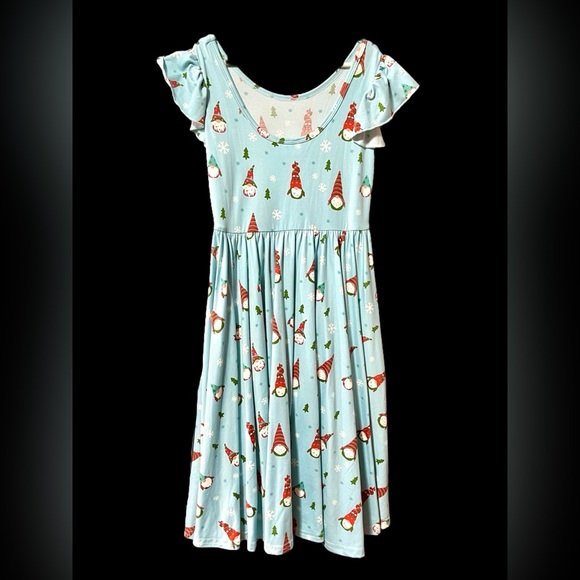 Girls Dot Dot Smile twirl dress with Christmas gnome print - Picture 2 of 4